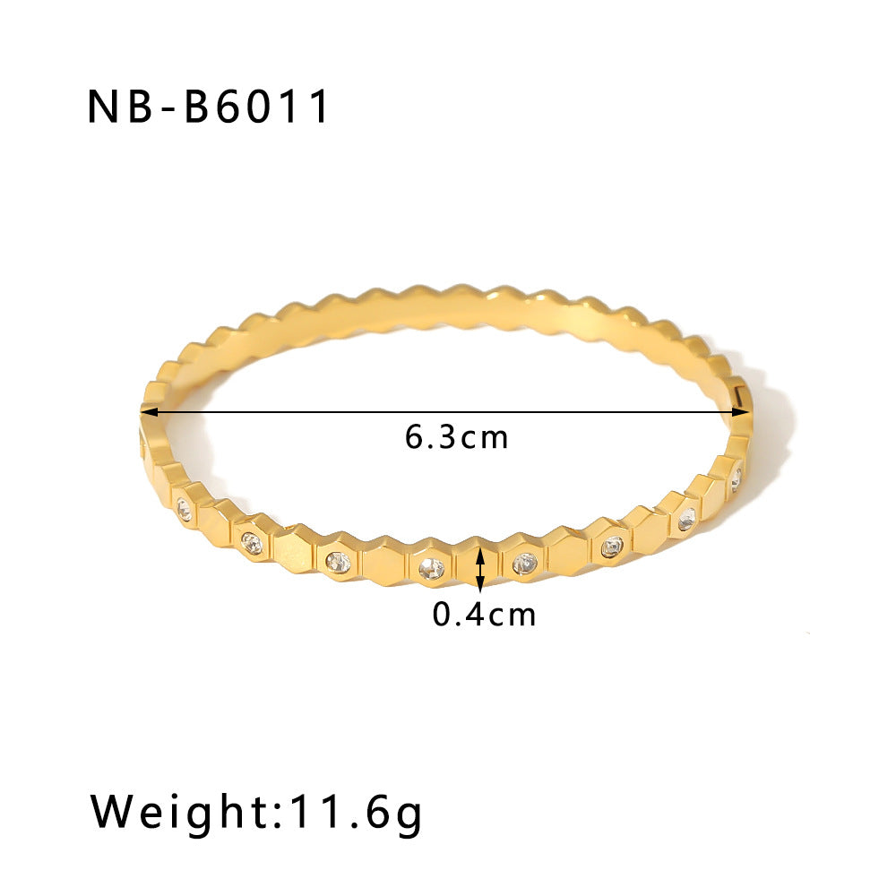 Wholesale Zircon Bracelet Numbers Rhombus Pattern Five-pointed Star Stainless Steel Gold-plated Bracelet ACC-BT-Xiny012
