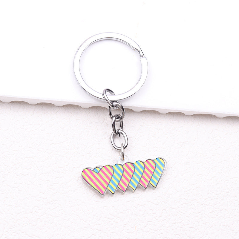 Wholesale Rainbow LGBT Pride Month Colorful Vertical Pattern Heart Shape Acrylic Keychain ACC-KC-DA011