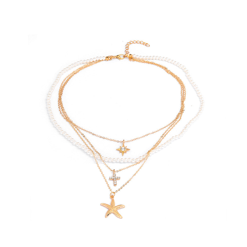 Wholesale  cross pearl sun-shaped diamond pendant necklace