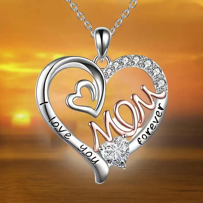 Wholesale  Mother's Day diamond heart-shaped love mom double love mom necklace