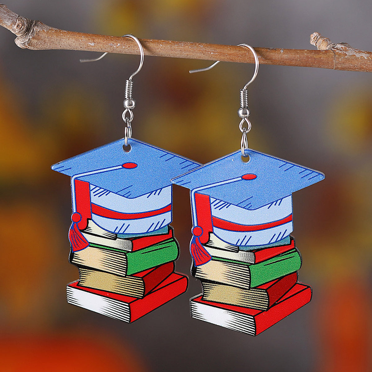 Wholesale School Season Pencil Apple Rainbow Love Ruler Pendant Earrings