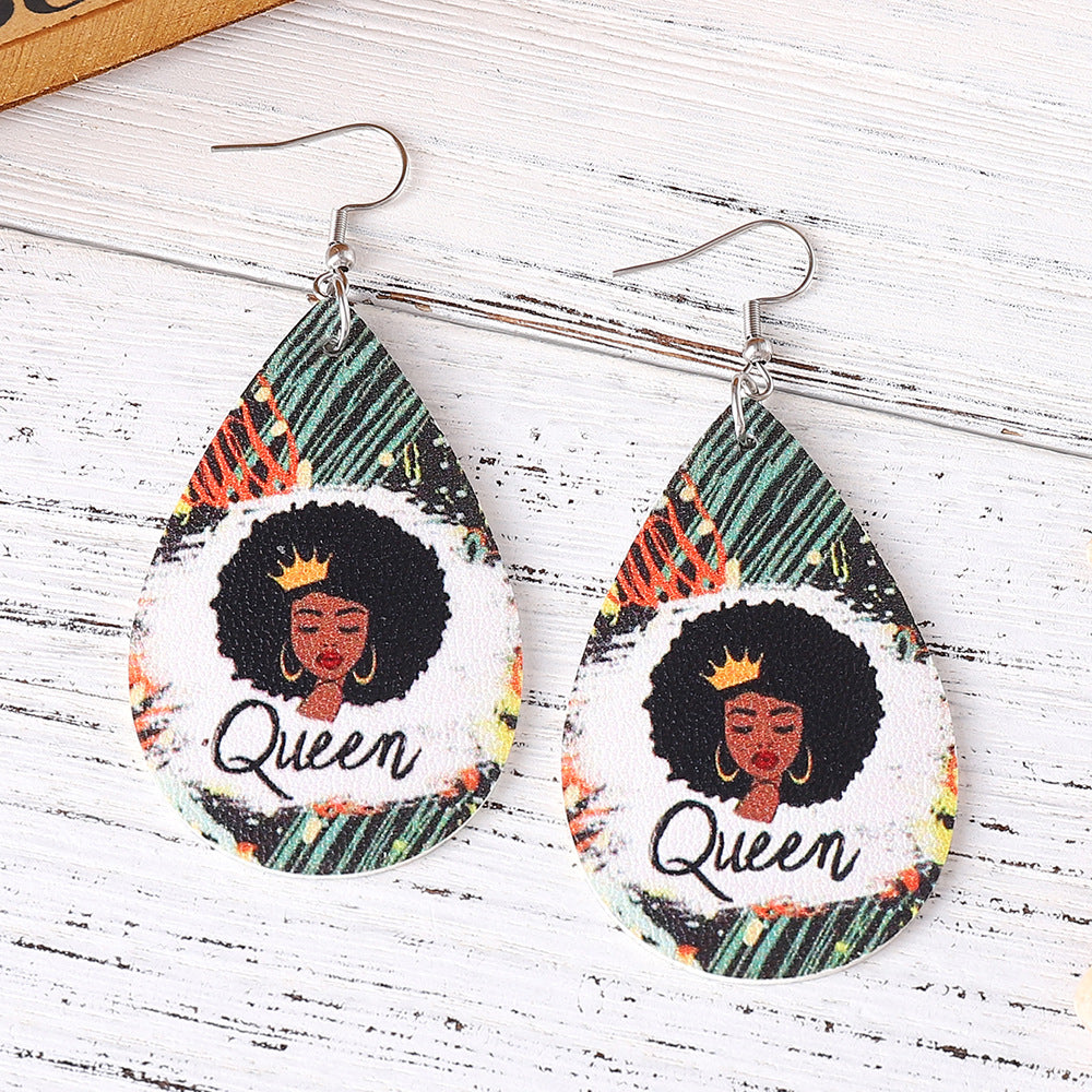 Wholesale  Queen Theme Party Double-sided Leather Earrings