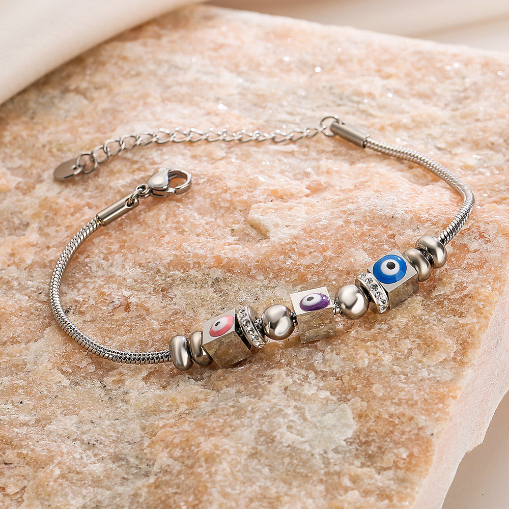 Wholesale Titanium Steel Zirconium Petroleum Drop Demon Eye Bracelet