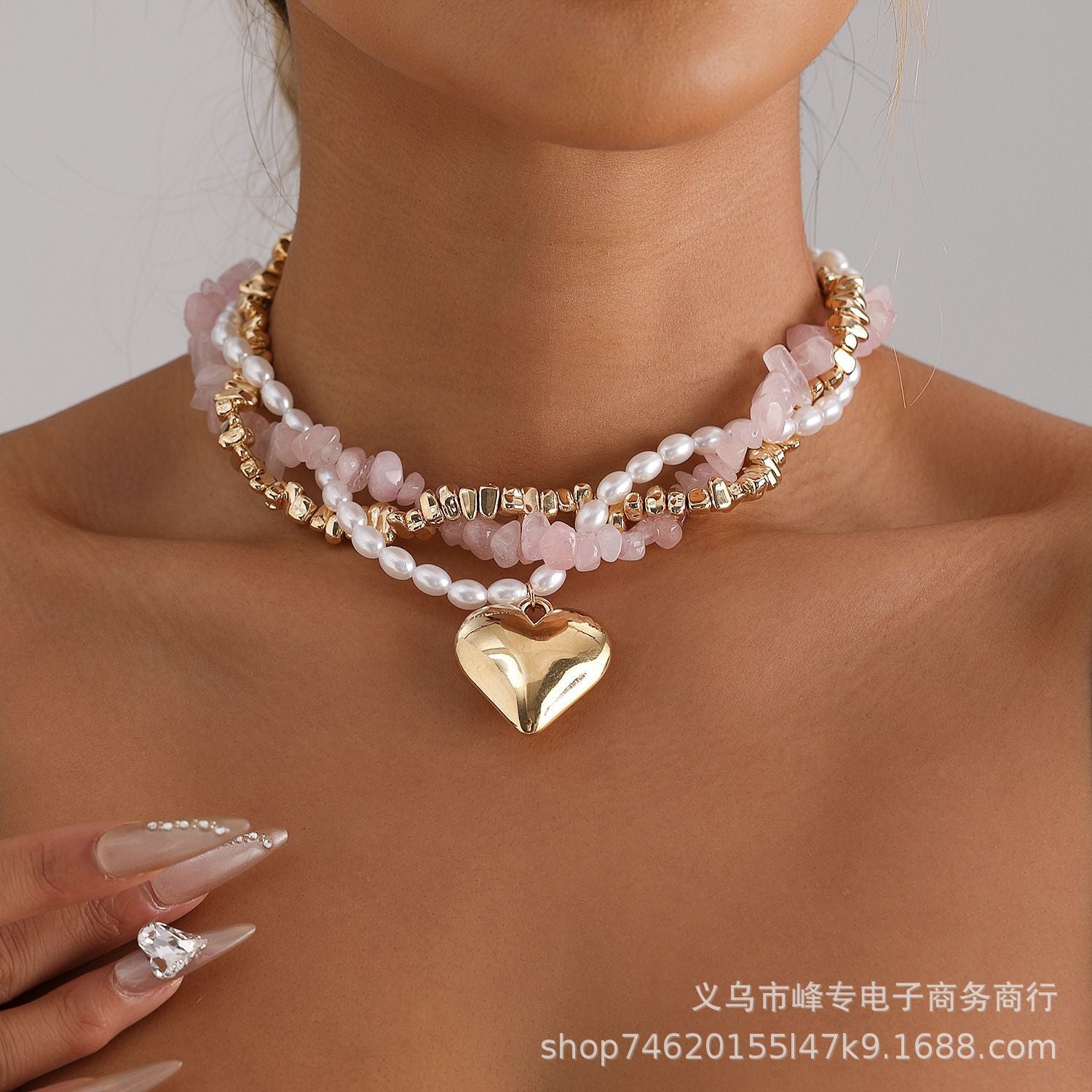 Wholesale Resin Beaded Necklace with Cute Heart and Evil Eye Pendant,  Trendy Fashion Accessory for Women