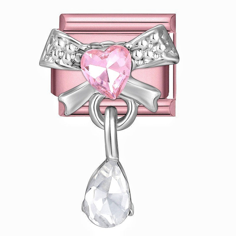 Wholesale Chic Stainless Steel Bow Bracelet With Pink Diamond Petals Country Style Electroplated Finish Fashion Accessory For Resale