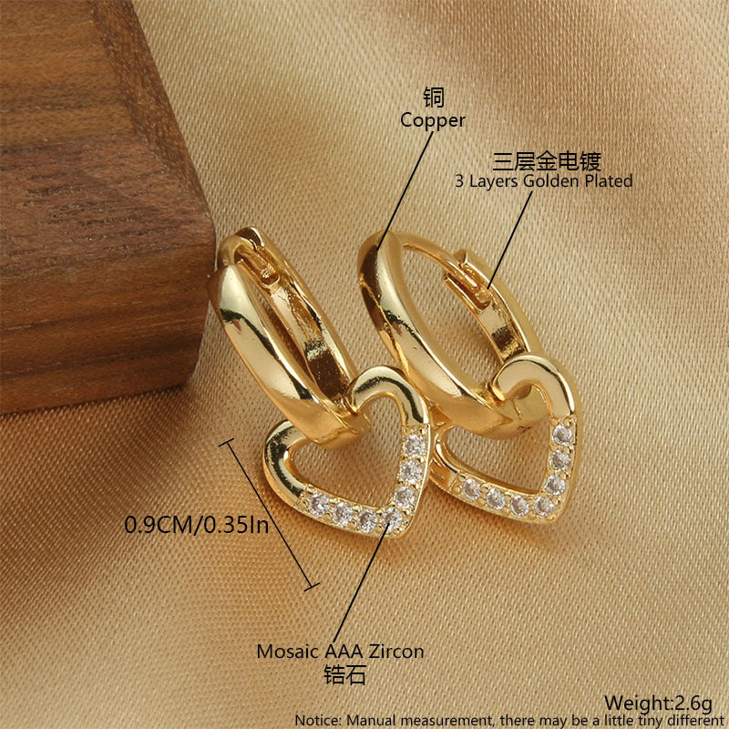 Wholesale Geometric Hollow Love Copper Gold Plated Micro-Inlaid Zirconia Earrings Hoop Earrings ACC-ES-BaiTian001