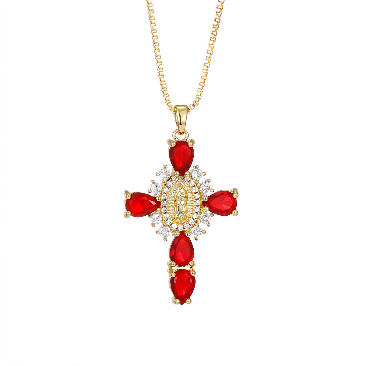 WholesaleJewelry Virgin Mary Cross Pendant Copper Inlaid with Zircon Temperament Versatile Cross Necklace Yiwu Accessories
