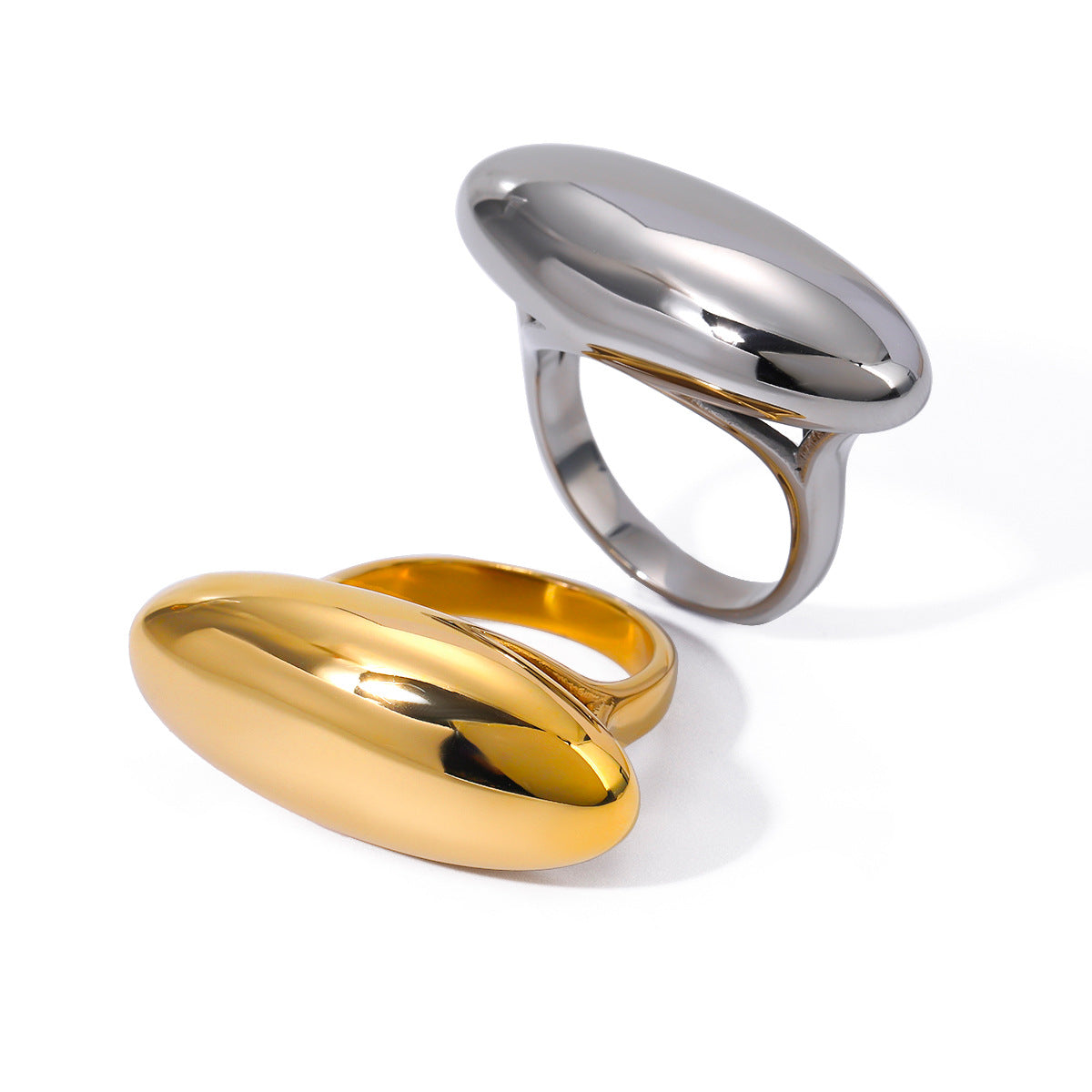 Wholesale 18k gold stainless steel oval curved metal ring
