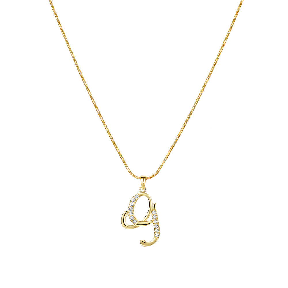 Wholesale 26 Letter Creative Simple Copper Zircon Snake Chain Gold Necklace