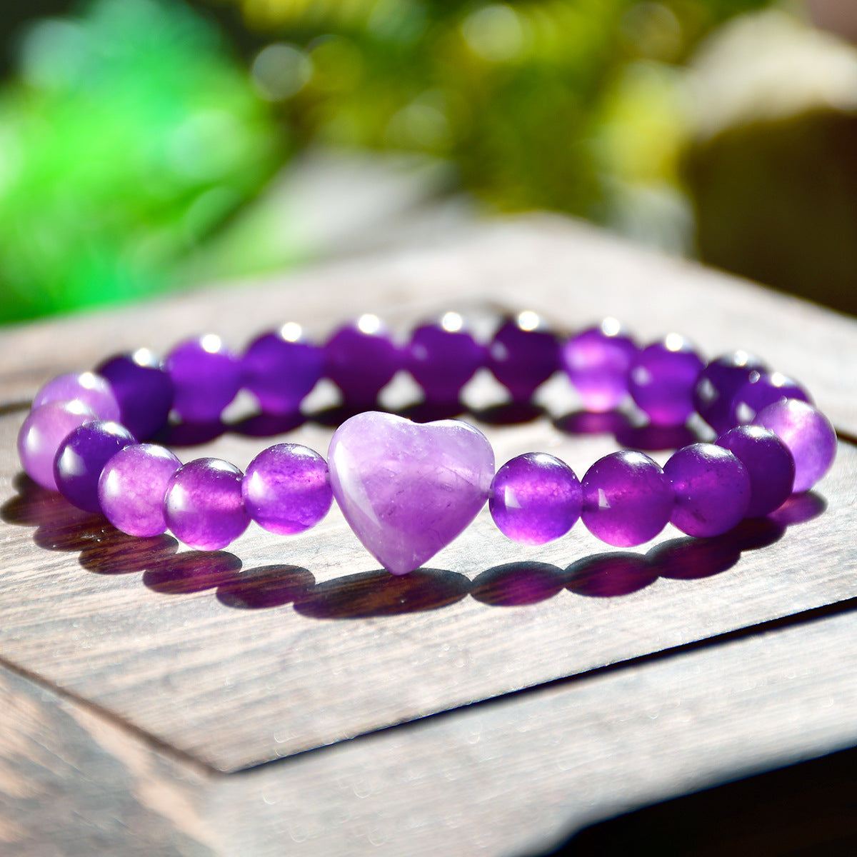 Wholesale Heart Shape Amethyst Beaded Bracelet Handmade Unisex Travel Gift Jewelry Accessory