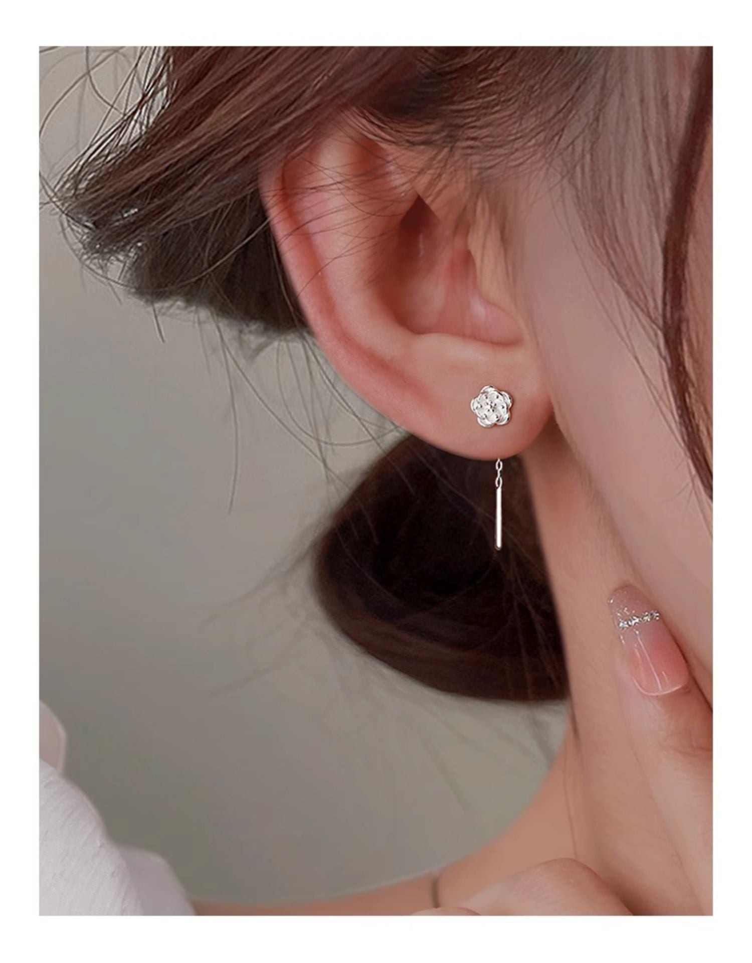 Wholesale 925 Sterling Silver Camellia Ear Line Ear Holes Earrings
