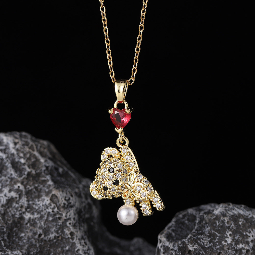 Wholesale Copper Zircon Electroplated Colorful Bear Pendant Necklaces ACC-NE-SY004