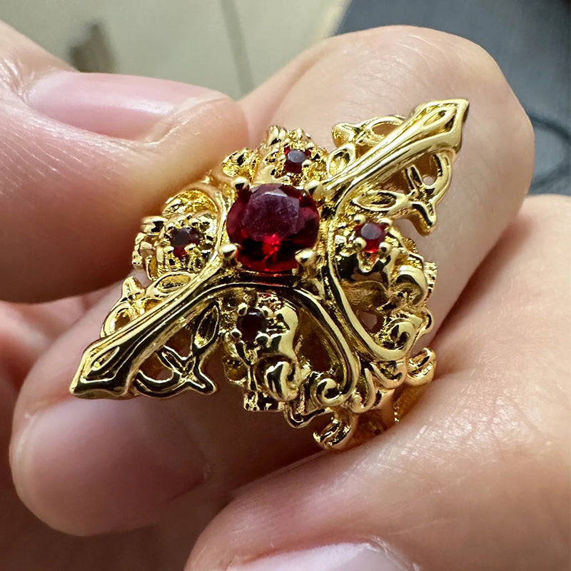 Wholesale cross diamond red open adjustable ring
