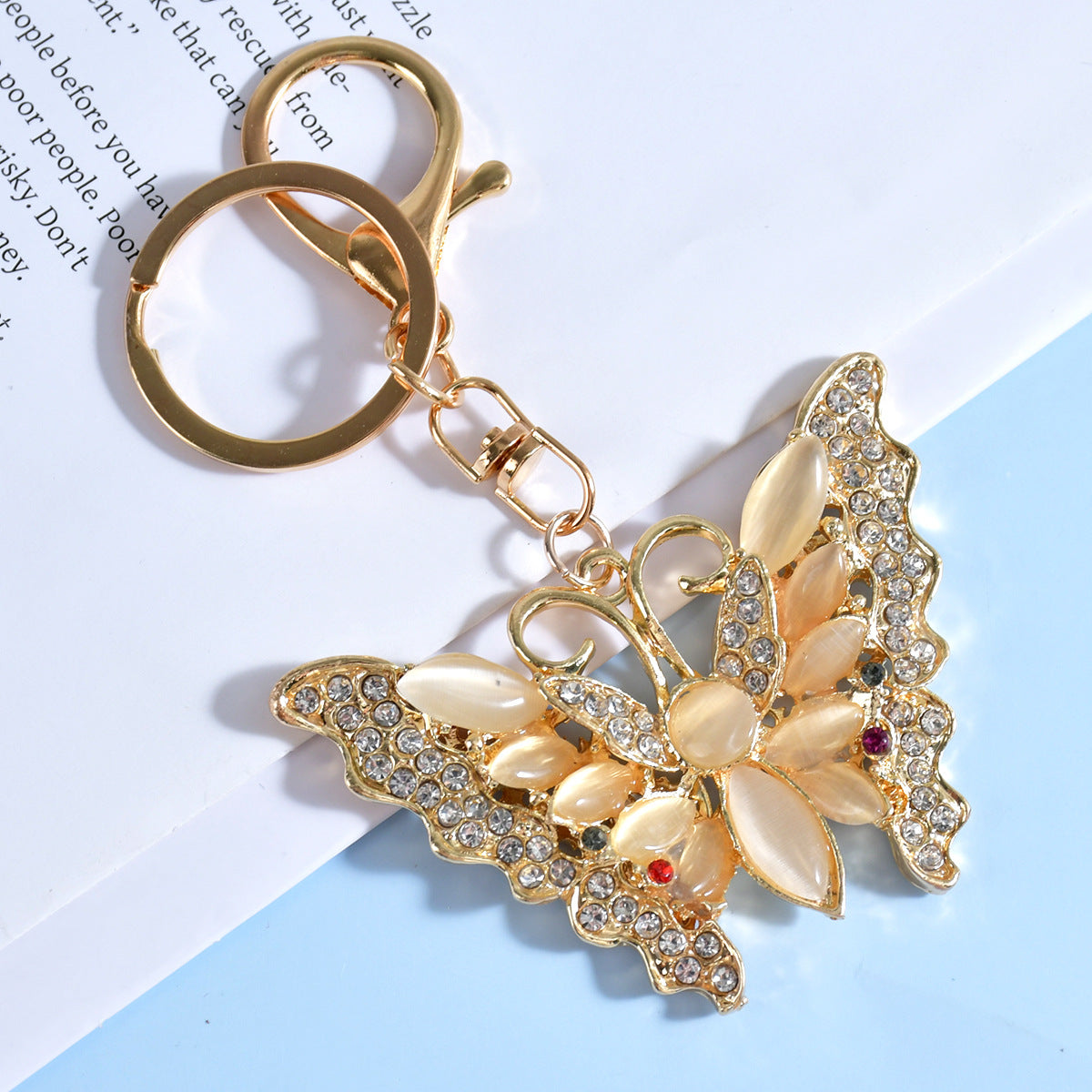Wholesale Butterfly Cat Eye Keychain Gold Zinc Alloy Birthday Gift Car Backpack Charm Boutique Resale Keyring