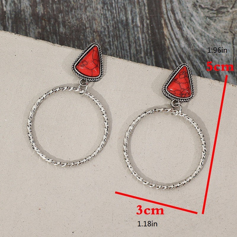 Wholesale Vintage Bohemian Red Double Layer Hoop Earrings Fashion Jewelry Accessory Gift For Women