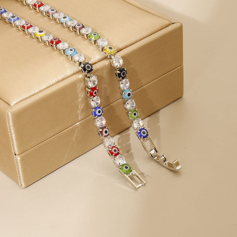 Wholesale Evil Eye Geometric Bracelet with Colorful Zircon,  Copper Plated,  Trendy Jewelry Accessory
