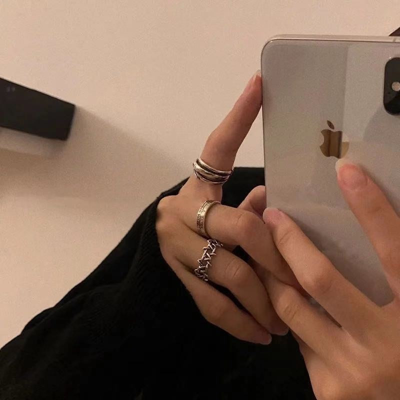 Wholesale Retro Roman Numeral Ring Set 3 Piece Distressed Alloy Open Ring Stylish Unisex Fashion Accessory