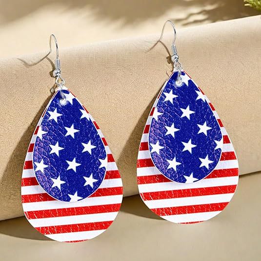 Wholesale  Independence Day earrings  personality red white blue diamond flag USA five-pointed star earrings