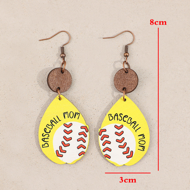 Wholesale Retro teardrop-shaped letter MOM Mother's Day wooden earrings