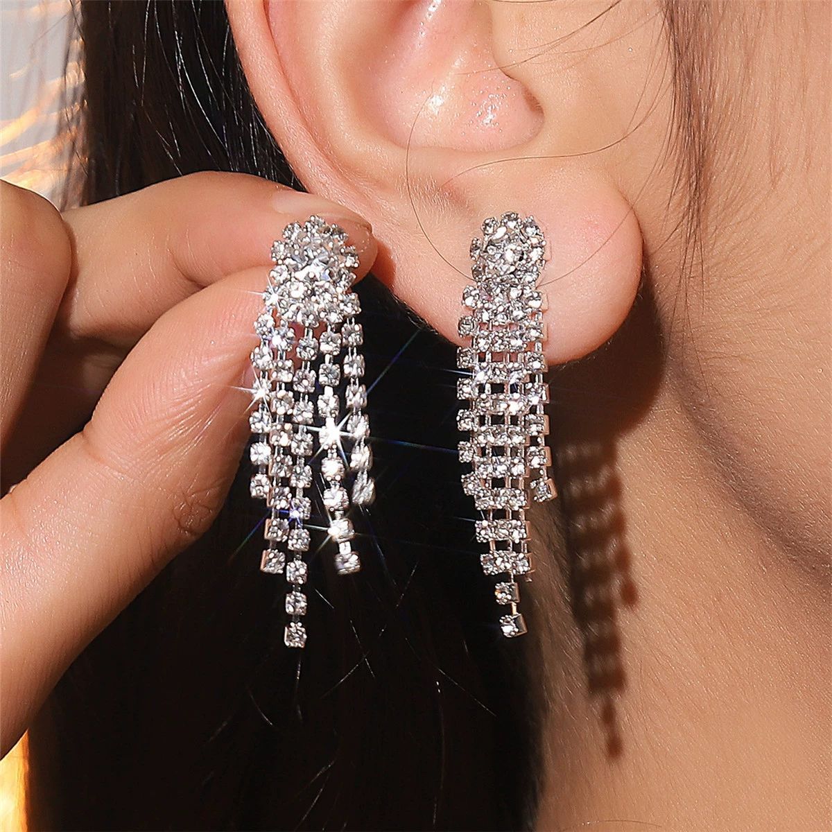 Wholesale Full diamond tassel earrings  colorful earrings
