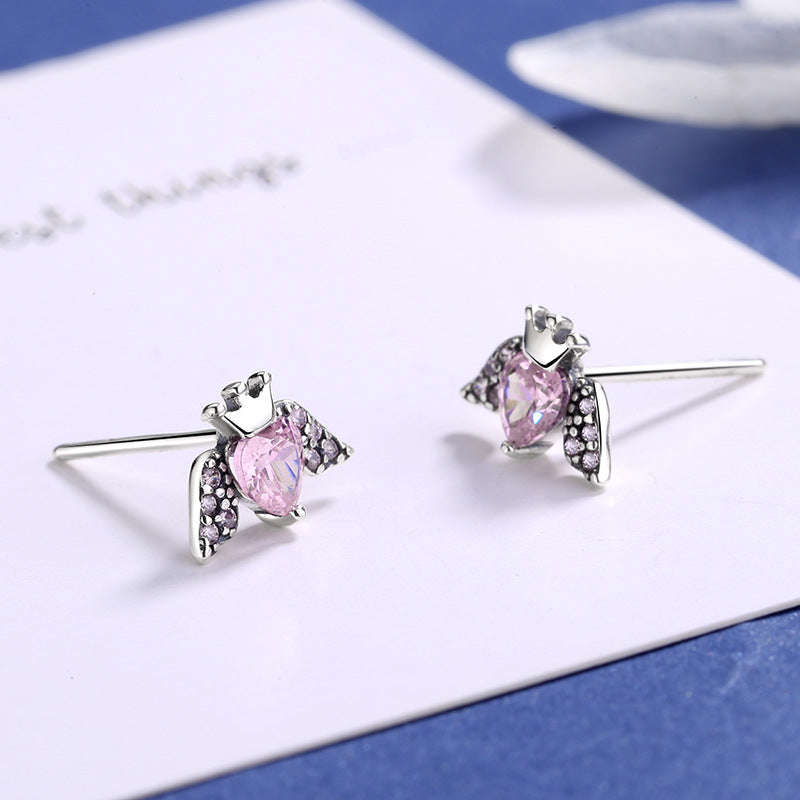 Wholesale White Copper 925 Silver Heart Shaped Wings Earrings