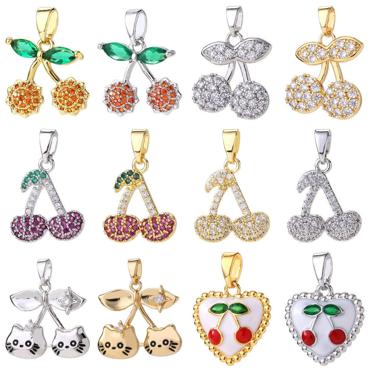 Wholesale 14K Gold Plated Brass Cherry Pendant Necklace Micro Set Zircon Fruit Choker Stylish Fashion Accessory For Women Gift