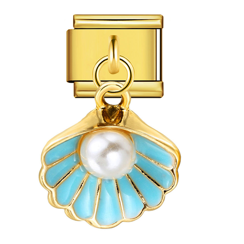 Wholesale  Italian Charm Bracelet 9mm DIY Pearl and Gemstone Hook Pendant Creative Stainless Steel Composable Bracelet