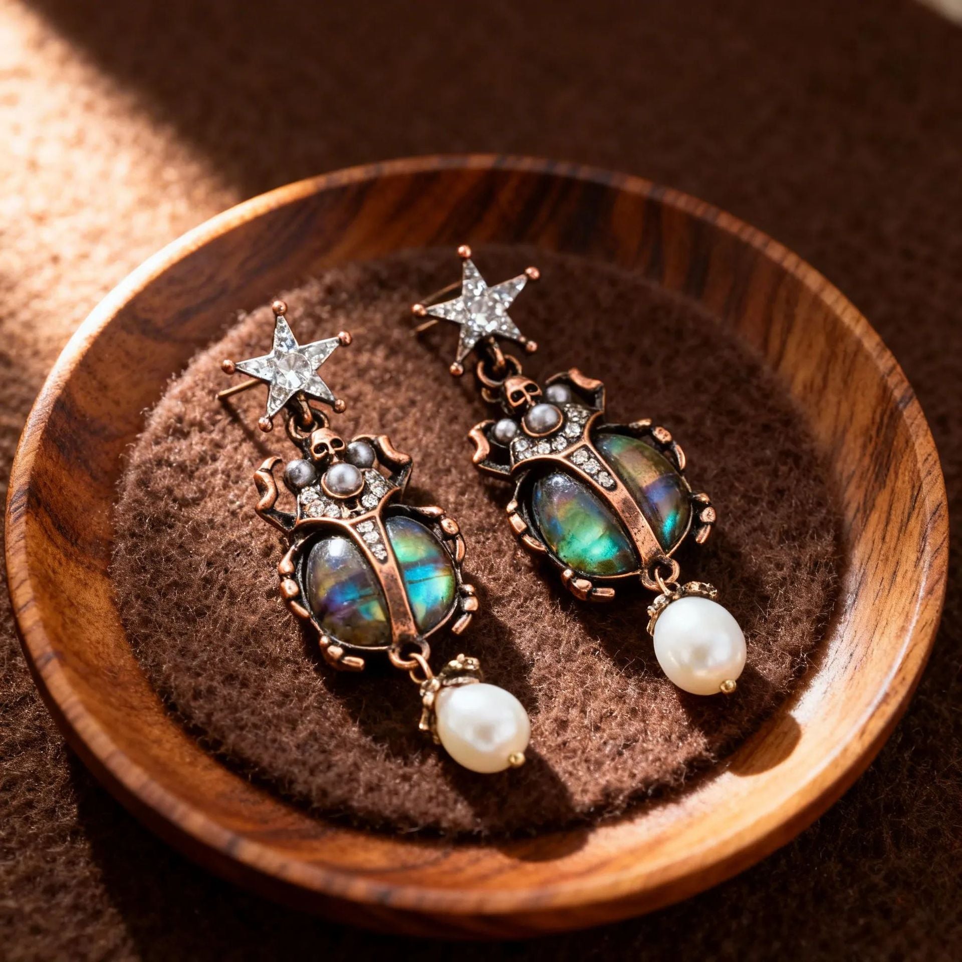 Wholesale Bohemian Shell Beetle Stud Earrings Pearl Ladybug Design Fashion Jewelry Gift