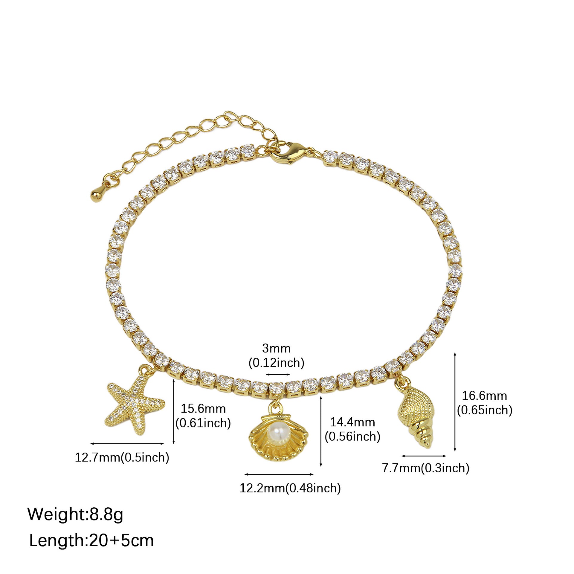 Wholesale Full diamond zircon anklet starfish shell anklet