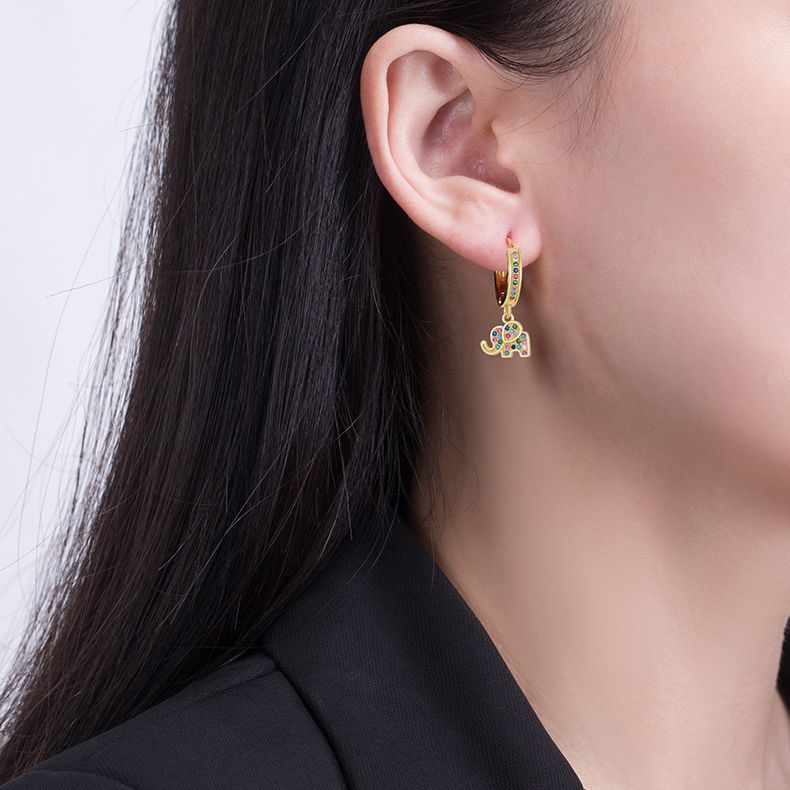 Wholesale Color Diamond Zircon Elephant Copper Plated Earrings ACC-ES-AYE003