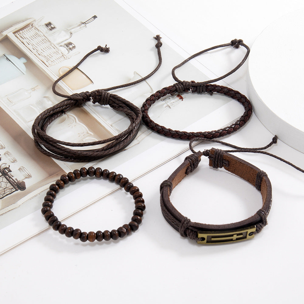 Wholesale  4pcs retro  leather woven men's  bracelet