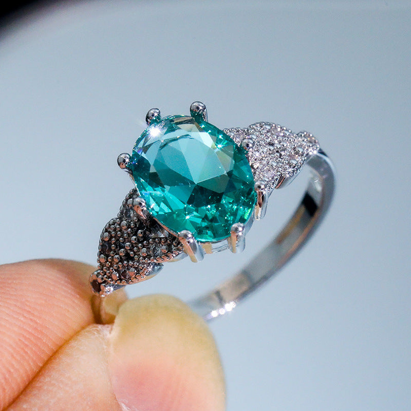 Wholesale Copper inlaid zircon emerald tourmaline color ring