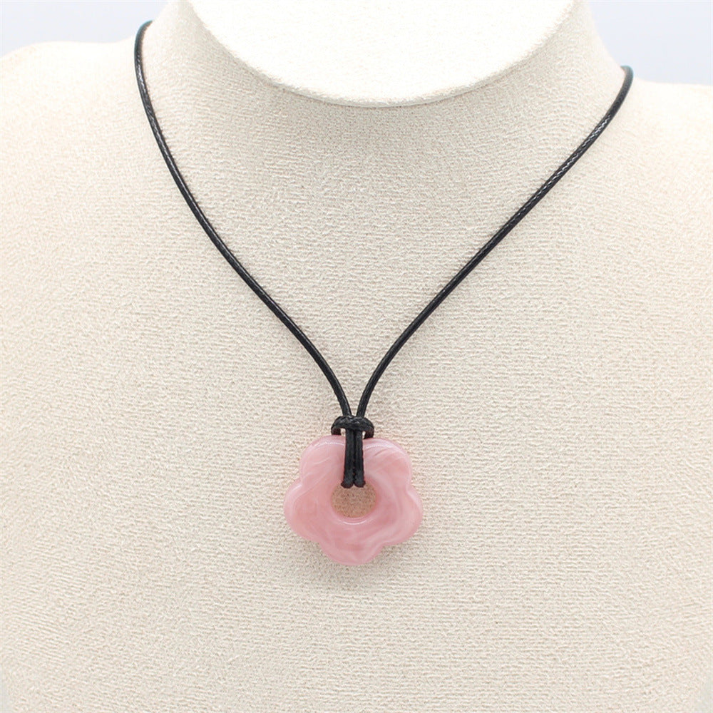 Wholesale wax thread hollow flower pendant necklace