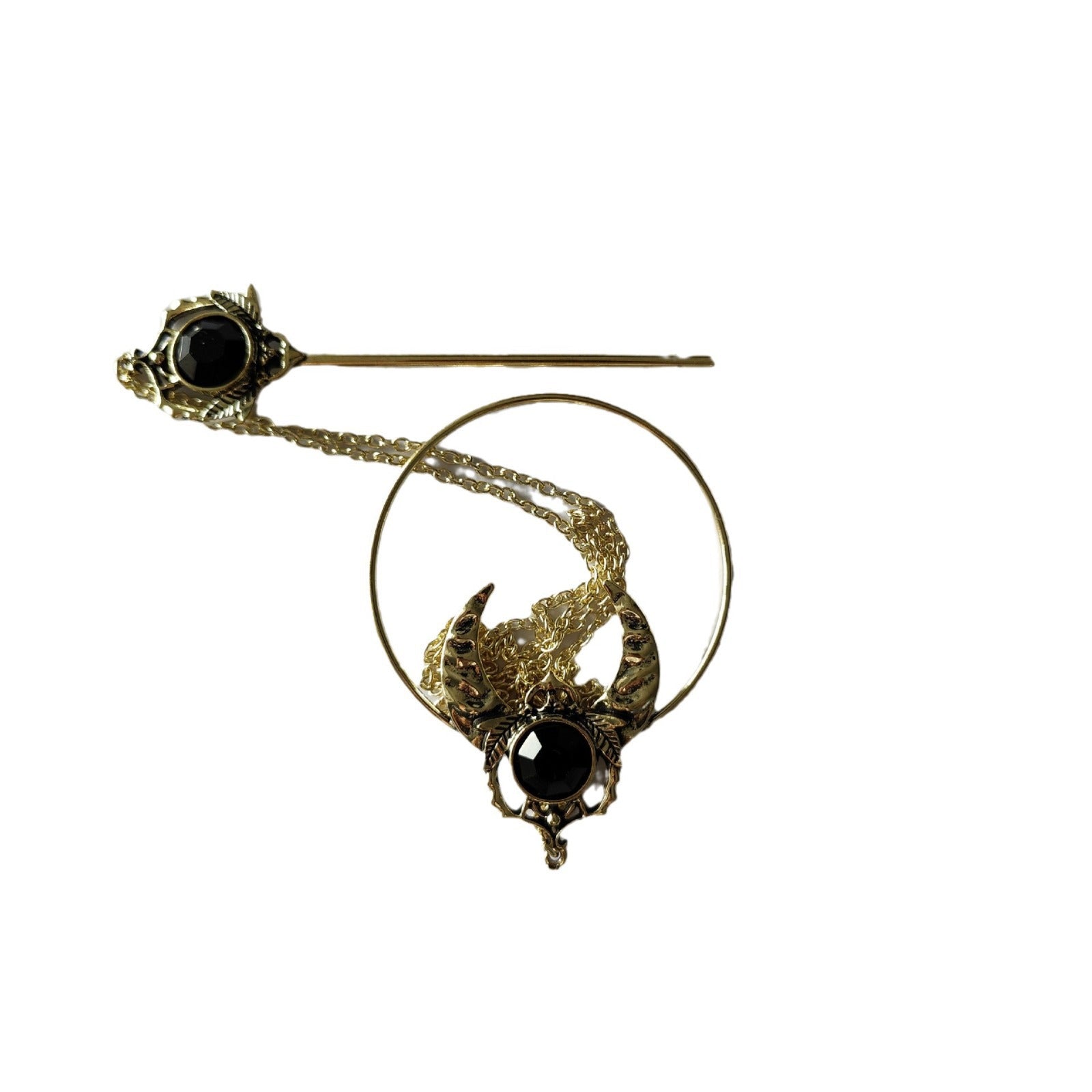 Wholesale Vintage Crescent Hairpin Jewelry Silver-Plated Witch Cane Metal Hair Clips