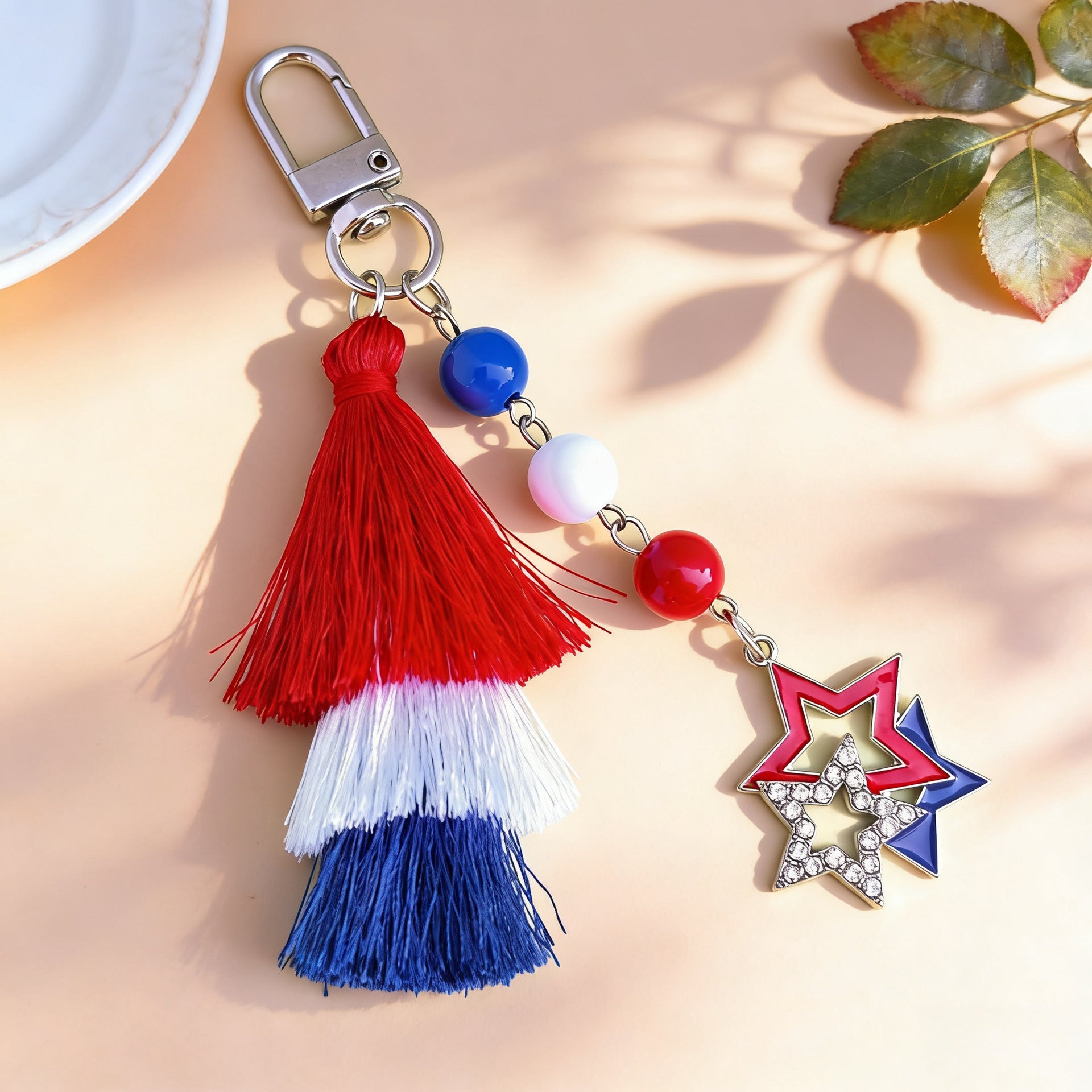 Wholesale American Independence Day Heart-shaped Five-pointed Star Pendant Tassel Keychain