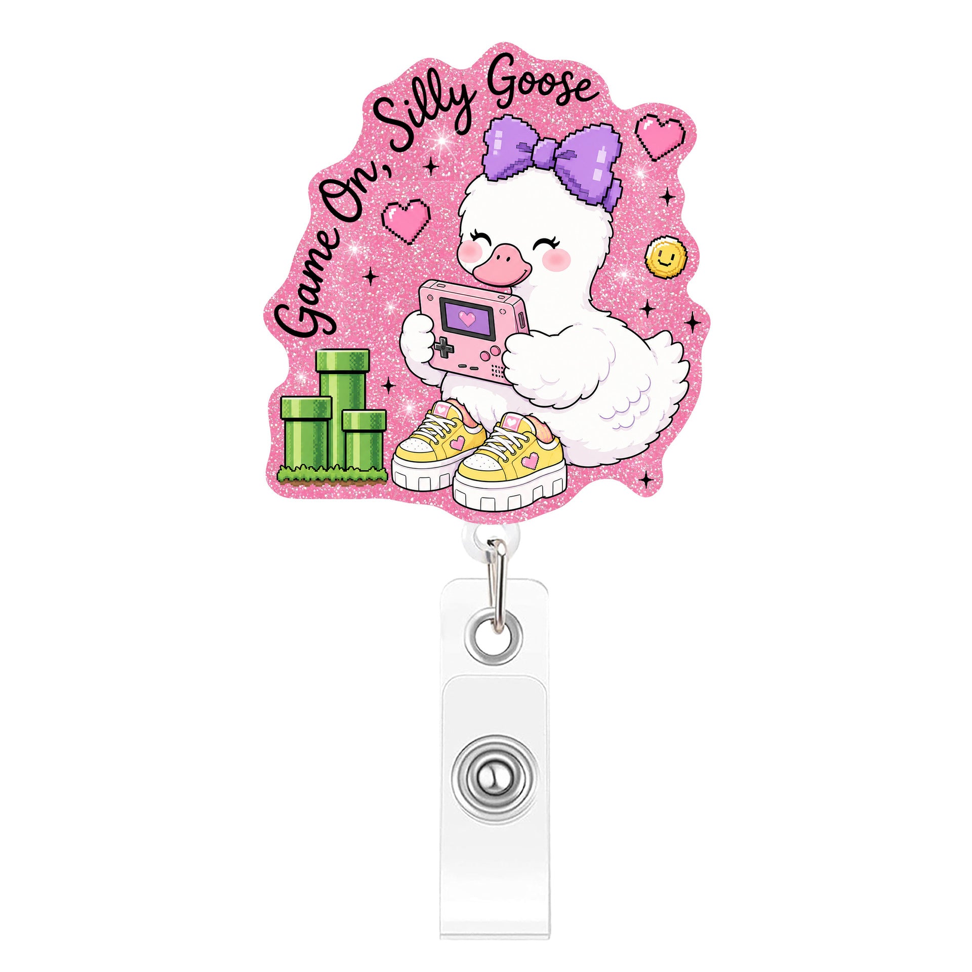 Wholesale Plastic Retractable Badge Clip Pink Goose Design Stylish Office ID Card Holder And Everyday Work Accessory