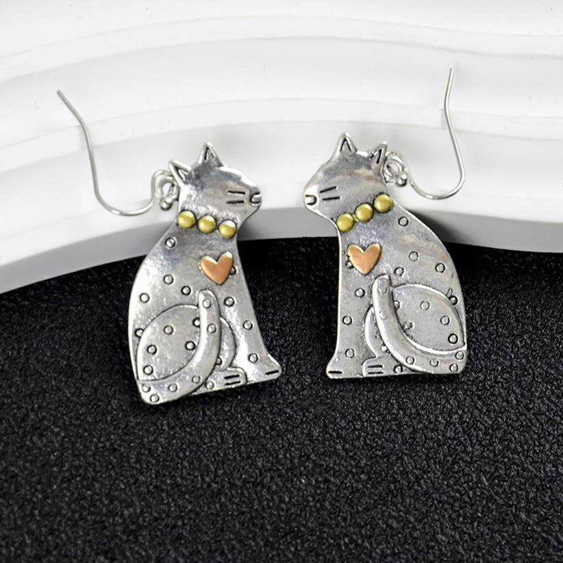 Wholesale Antique Silver Cat Earrings Cute Pet Shape Boutique Jewelry Accessory For Gift And Resale