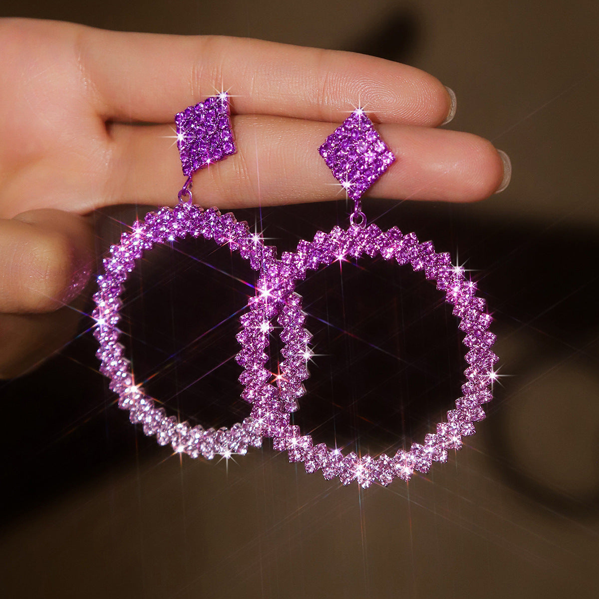 Wholesale  Luxury Full Diamond Shiny Rhinestones Earrings