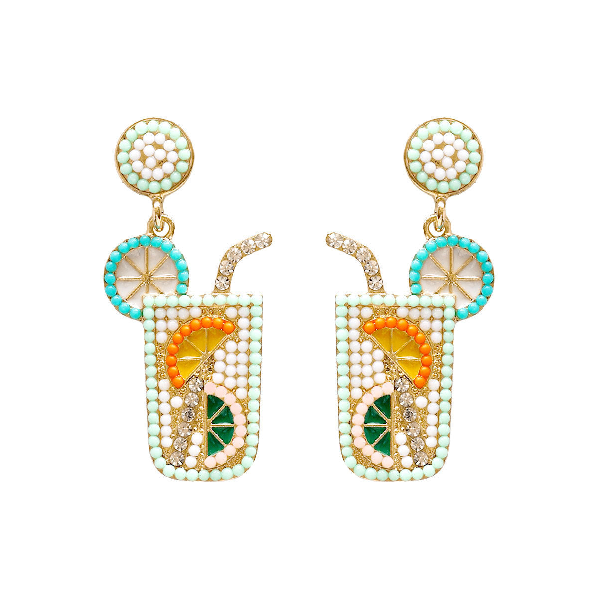 Wholesale Summer Drip Oil Rice Beads Set with Diamonds Wine Cup Cold Drink Cup Alloy Earrings ACC-ES-JiaQi002