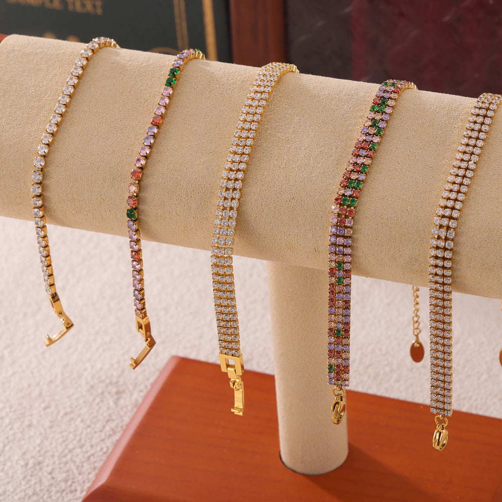 Wholesale Fashion Tennis Bracelet Titanium Steel Gold Plated Colorful Zircon Boutique Resale Jewelry