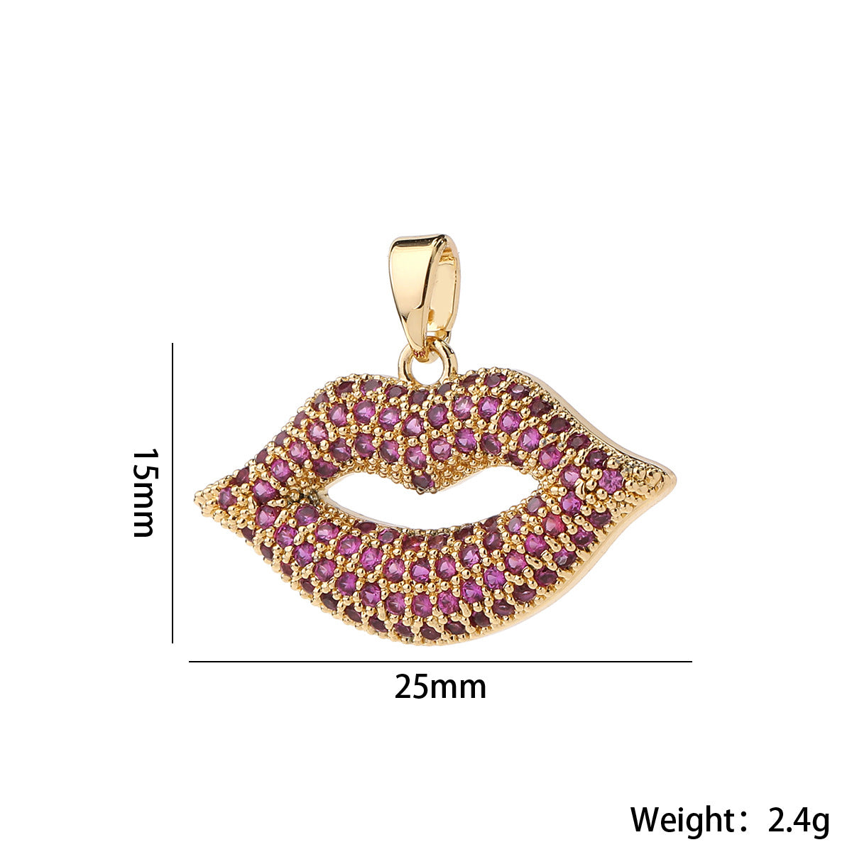 Wholesale Lip Shape Zircon Pendant Gold Plated Necklace Charm DIY Jewelry Making Fashion Accessory