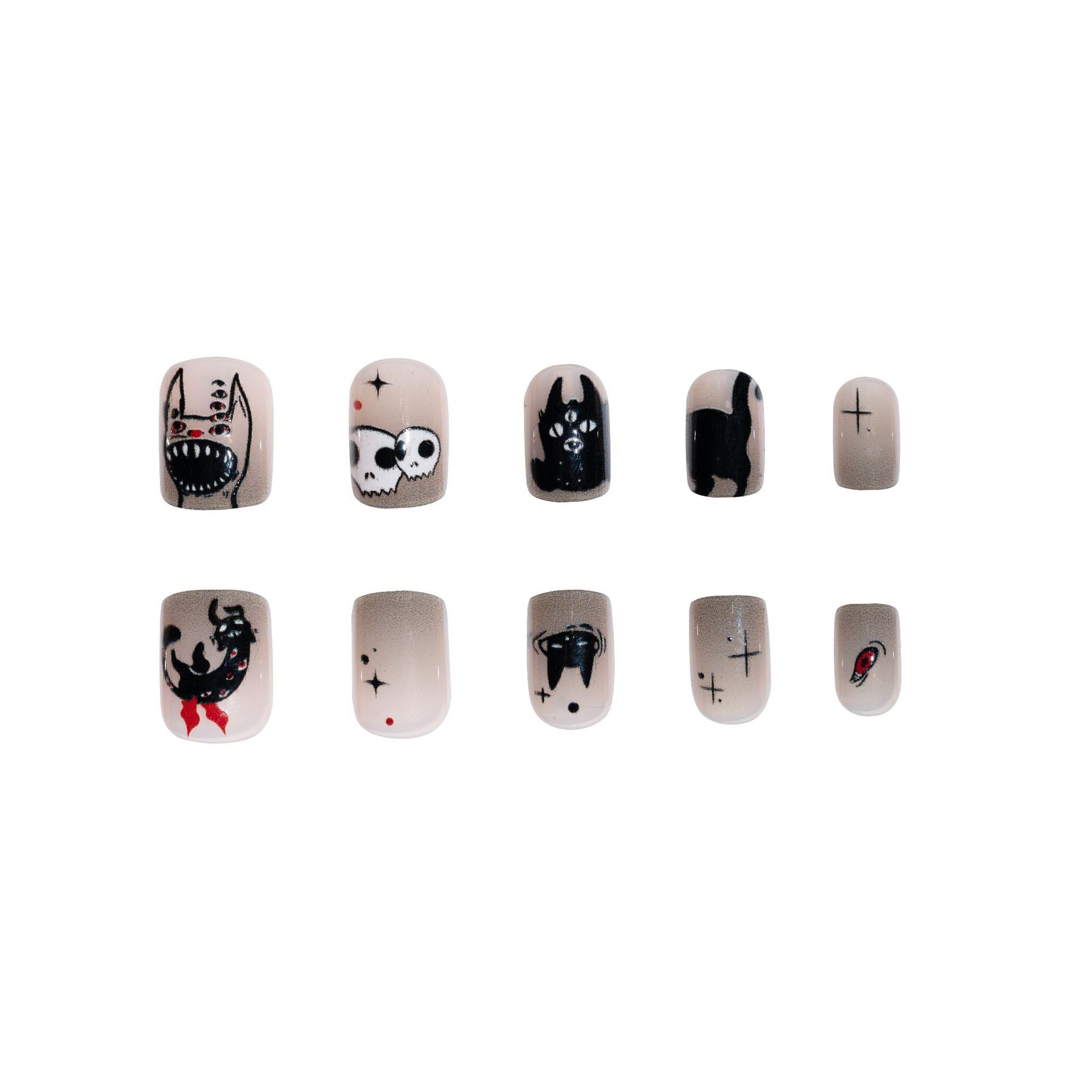 Wholesale 24 Pieces/box Halloween Demon Black Cat Dark Eyes Nail Art Stickers Press-on Nails Kits Nail Stickers ACC-NS-GuaiXL043
