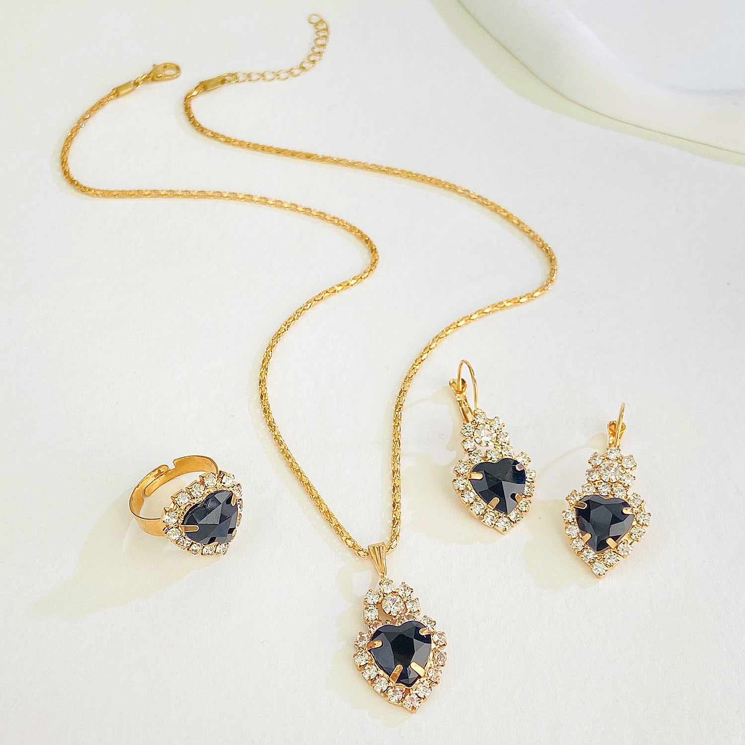 Wholesale Colorful rhinestone necklace earrings and ring set