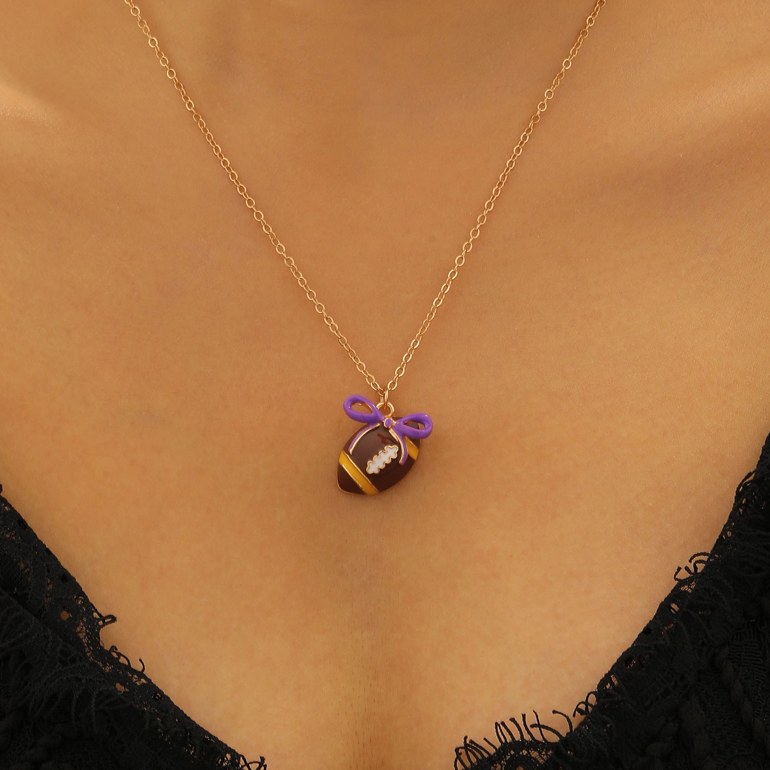 Wholesale sports style football love bow  necklace