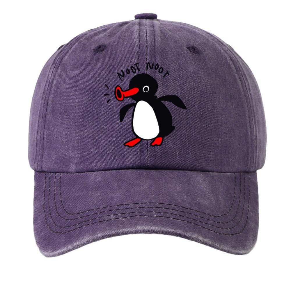Wholesale  Curved Brim Washed Cotton Cartoon Print Penguin Baseball Cap