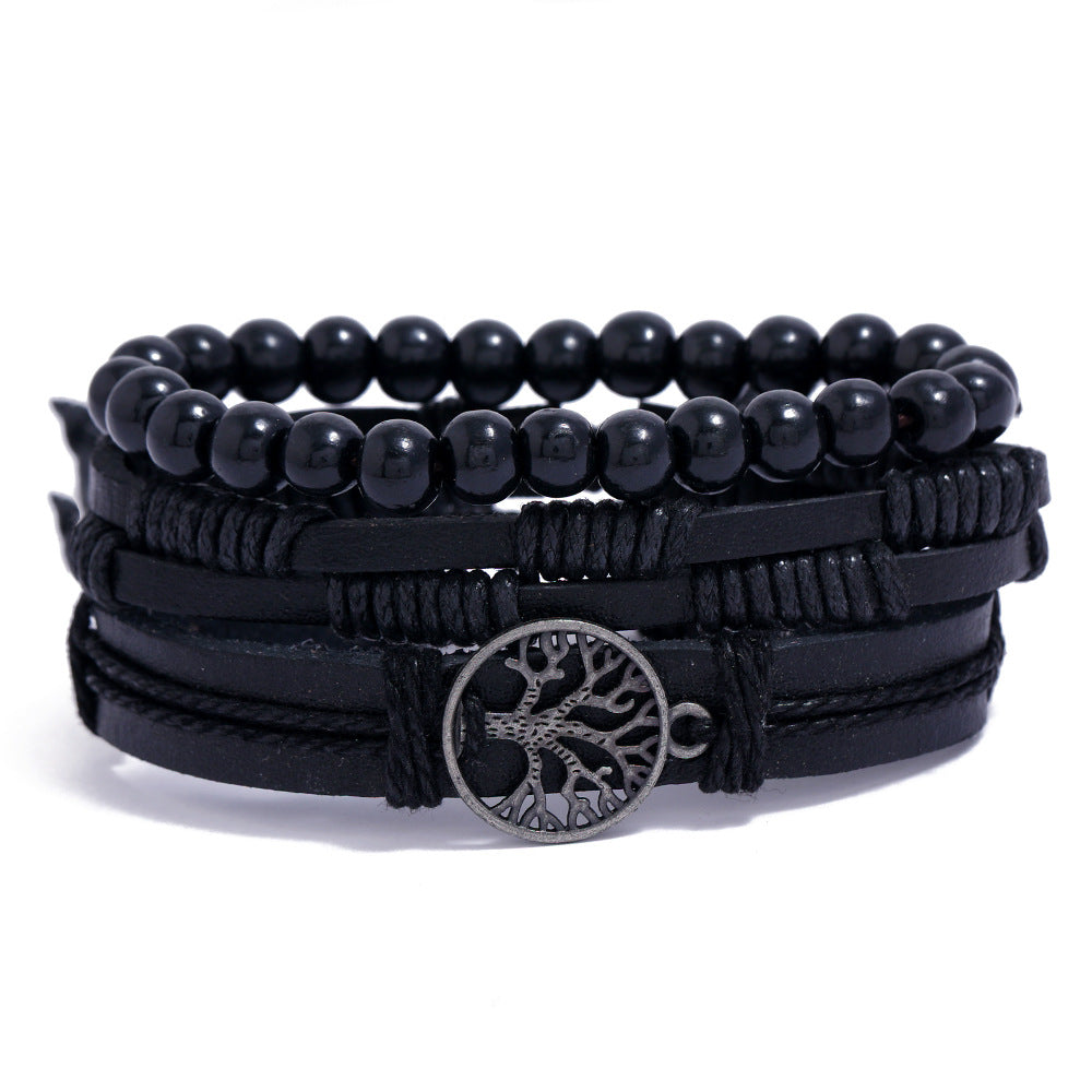 Wholesale Tree Of Life Woven Leather Bracelet For Men Retro Handmade Everyday Fashion Accessory