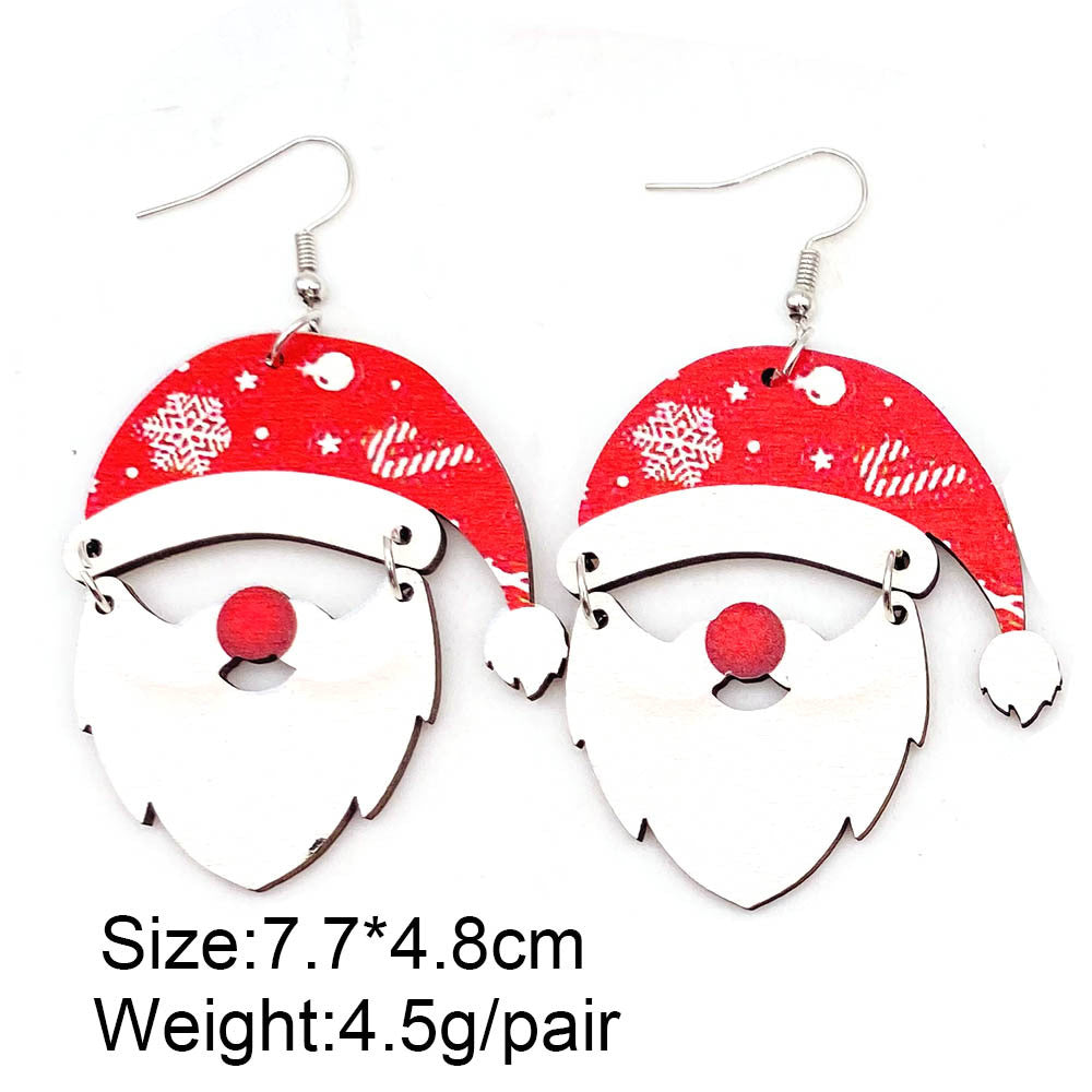 Wholesale Christmas Elk Gnome Dwarf Splicing Wooden Earrings