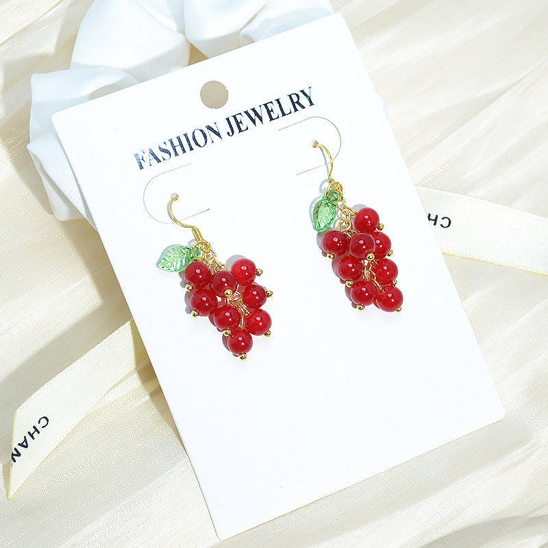 Wholesale long grape bunch red cherry earrings
