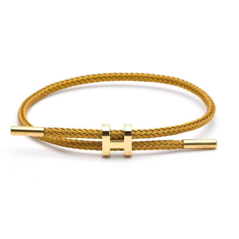 Wholesale Adjustable 3MM I-shaped Buckle Titanium Steel Leather Cord Bracelet ACC-BT-QianHui007