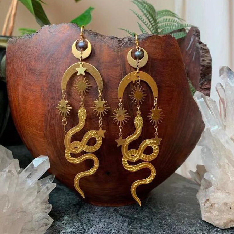 Wholesale Retro Bohemian Star Moon Sun Snake Earrings Alloy Electroplated Fashion Accessory for Everyday Wear